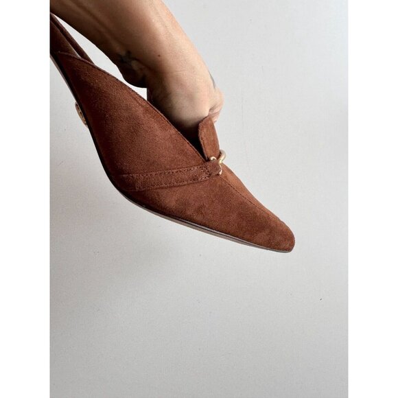 VERONICA BEARD Leslie Cedar Brown Suede Pointed Toe High Heel Mules, Size 8.5 - Picture 4 of 14